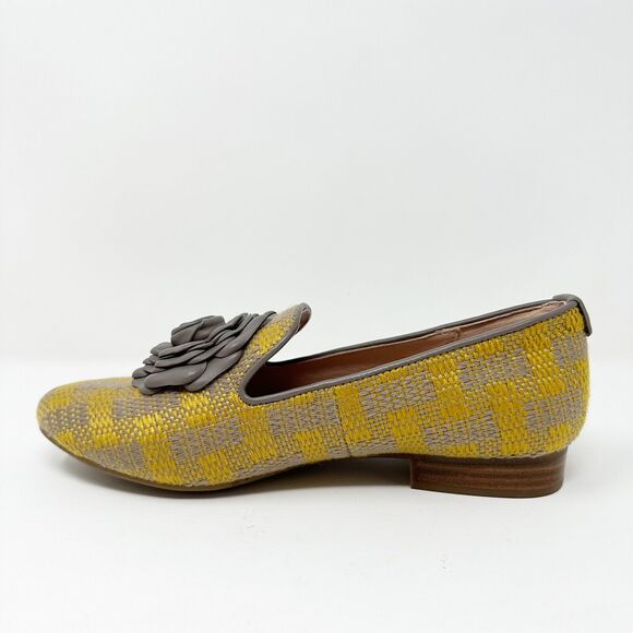 Taryn Rose Womens Woven Loafers 5.5B Yellow Grey Leather Vintage-Inspired Casual - Picture 10 of 14